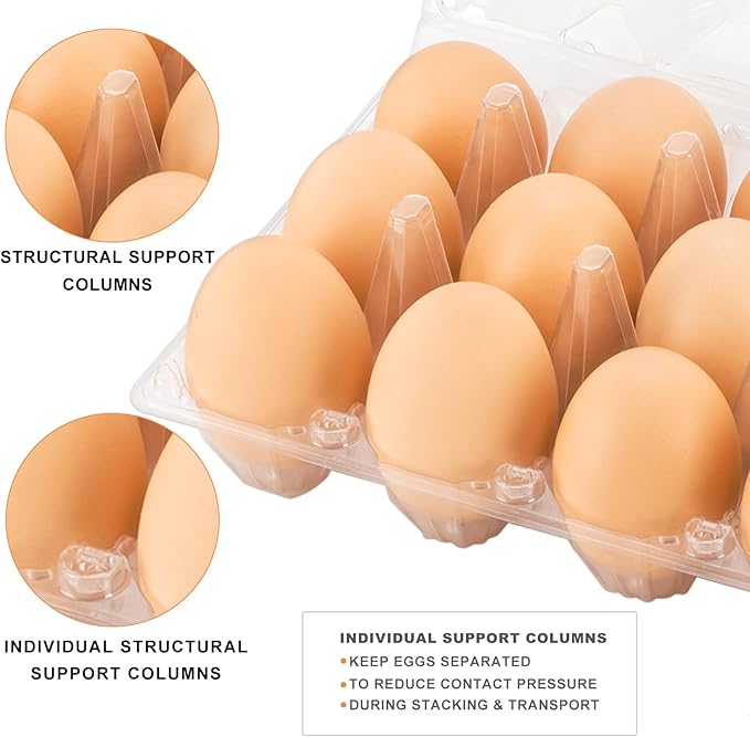 60 Pack Clear Plastic Egg Cartons, Reusable Stackable Egg Containers for Farm, Market & Fridge Storage, 3×4 Grid