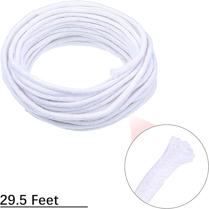 Nuanchu 29.5 Feet 0.1 inch/ 2.6 mm Oil Lamp Wicks, Round Cotton Replacement Candle Wicks, for Kerosene Alcohol Lamp Lantern Candle Burner Stove Lighting and Decoration
