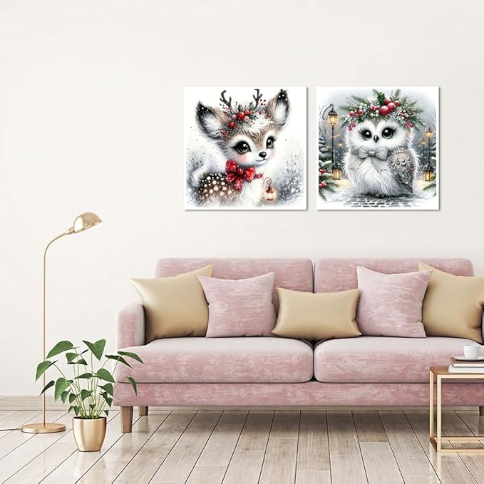 NEGEKFKX 2 Pack Christmas Paint by Numbers Kit for Adults Beginner with Framed,Deer Easy Adult Paint by Number Kits on Canvas DIY Painting for Beginners Art by Numbers for Home Wall Decor 10x10 Inch