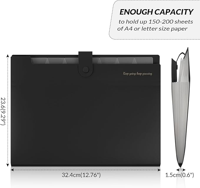SKYDUE Accordion File Organizer, Expanding File Folder with 8 Pockets, Portable Document Paper Receipt Organizer, Letter/A4 Size Filing Folder School Office Supplies Black