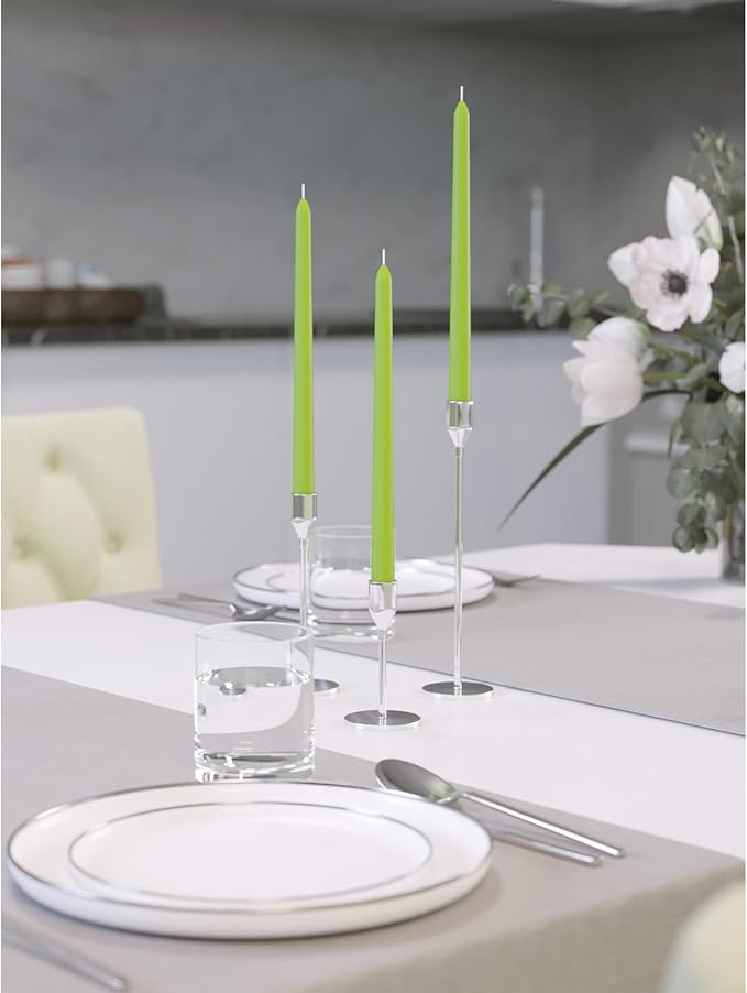 CANDWAX 10 inch Taper Candles Set of 12 - Dripless Tapered Olive Candlesticks - Perfect as Dinner Candles, for Christmas Decor - Olive