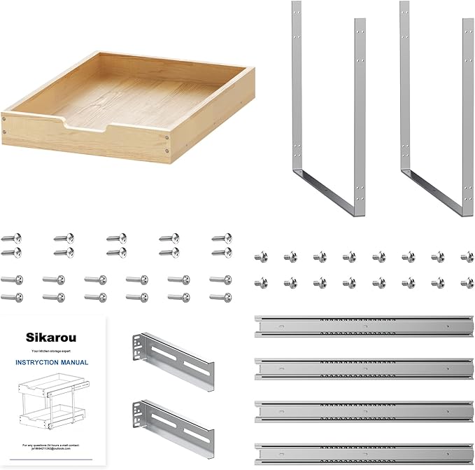 Sikarou Wood Pull Out Cabinet Organizer 11" W x 21" D, for 12" Cabinet Opening Heavy-Duty Sliding Drawers for Inside Cabinets Storage and Organization for Kitchen