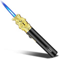 Torch Lighter - Refillable Butane Lighter with Adjustable Flame, Windproof Jet Flame, Transparent Gas Window - Long Lighter for Candles, Kitchen, Outdoor Use (Gas Not Included)-Gold