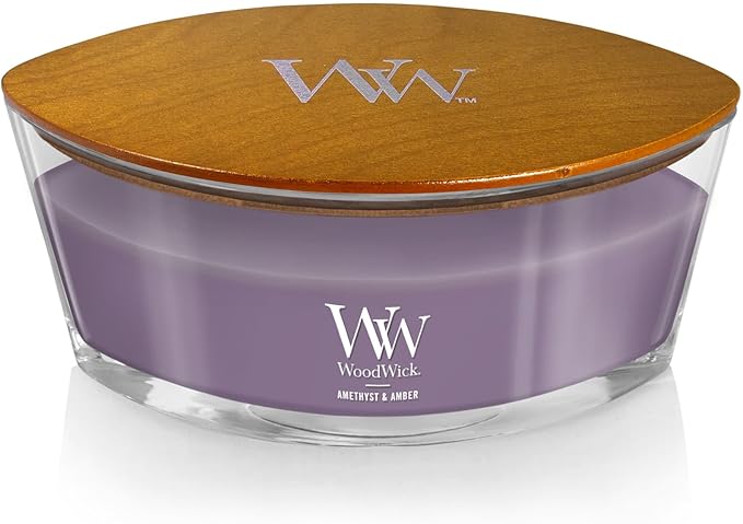 WoodWick Amethyst & Amber Gifts for Women and Men, 16 oz Ellipse Candle with Crackling Wick