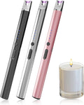 3-Pack Long Stem Electric USB C Rechargeable Plasma Candle Lighter, Windproof Arc Lighter with Safety Lock for Candles, Gas Stoves, Firestarter, Gift Set (Black, Rose Gold, Chrome)