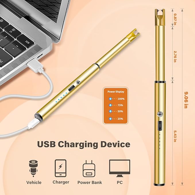 Navpeak Electric Candle Lighter Windproof USB Rechargeable Flameless Long Neck Lighter for Candles Gas Stove Fireplace BBQ Kitchen Grills (Gold)