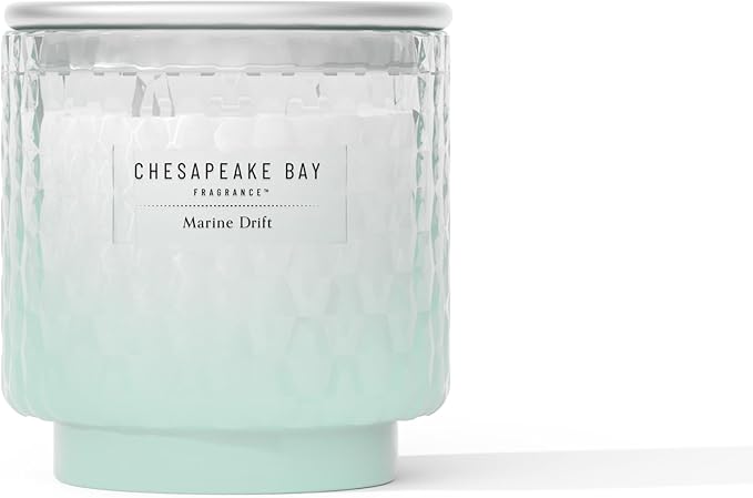Chesapeake Bay, 11oz Marine Drift Scented Candle, Mood Evoking Fragrance, Textured Sea Glass-Inspired Jar, Premium Soy Blend Wax with Essential Oils, Coastal Fragrance for Home Décor or Gifting
