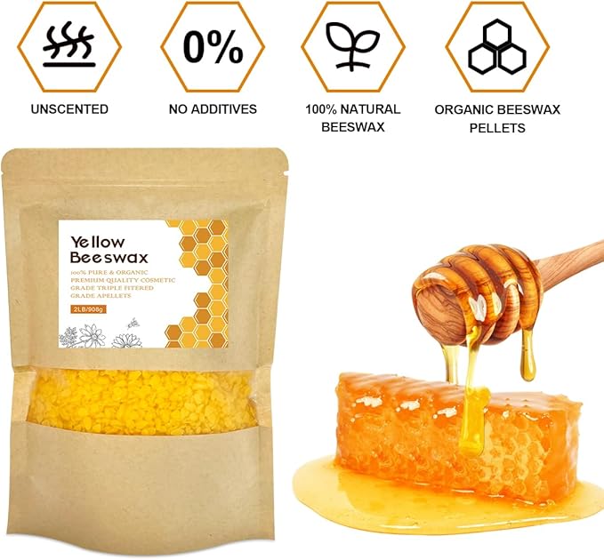 Beeswax Pellets, 2lb Yellow Organic Natural Beeswax Pastilles Pure Bulk Bees Wax Pellets for DIY Beewax Making Candles Skin