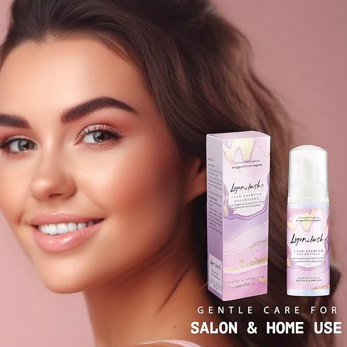 Lyon Lash Eyelash Extension Shampoo (Valentines), Gentle Formula Paraben & Sulfate Free, Oil Free Foam Cleanser Kit | Remove Eye Makeup & Oil & Dust | Professional Salon And Home Use (60ml + 1 mascara wand + 1 cleansing brush)