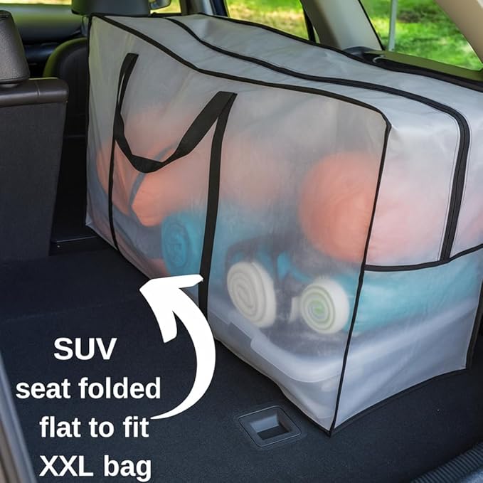 68.5 GAL 2 Pack XXL Jumbo Extra Large Heavy Duty Stronger Handles Storage Bags Moving Totes Zippered Reusable Wrap Around Handle Storage Totes (Translucent/Semi-Transparent)