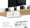 KEEGH 16'' Under Desk Cable Management Tray, No Drill Clamp/Screws Mount, Sturdy Metal Cable Tray for Place Power Strip, Cord Management Tray for Home Office, Gaming Desk, Standing Desk, 1 Pack, White