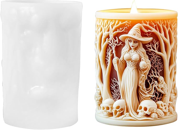 Halloween Candle Mold for Candle Making, 3DSilicone Mold for Resin Casting DIY Plaster Polymer Clay Home Decoration (Witch)