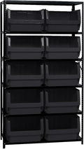 Quantum MSU-543BK Heavy-Duty Modular Magnum Steel Shelving Storage Rack Unit for Manufacturing Warehouse Distribution | (6) Shelves; (10) QMS543 Black Bins | 42"W x 18"D x 75"H, Gray, Carbon Steel