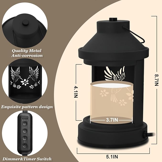 Candle Warmer Lamp Timer- Birthday Gifts for Women Mom, House Warming Gifts New Home Decor, Modern Farmhouse Decor, Hummingbird Candle Warmer Lanterns Vintage for All Jar Candles