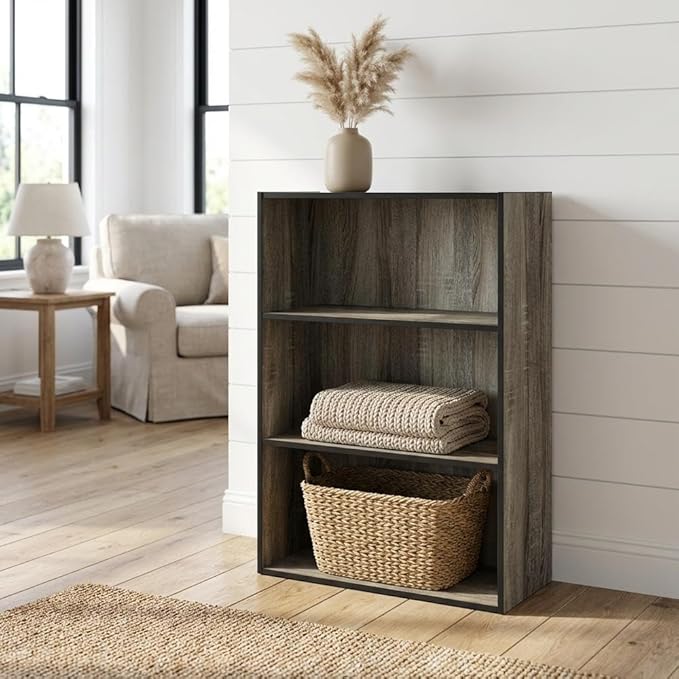 Furnifact French Oak Bookcase with Durable Wood Construction, Modern Design, Elegant Storage Solution, Ideal for Living Room, Office, or Bedroom