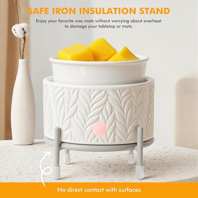 EQUSUPRO Ceramic Candle Wax Melt Warmer - Electric Wax Melt Burner with Iron Stand for Scented Wax Melts 4-in-1 Fragrance Wax Melter for Home Office Decor & Gift (Iron Stand)