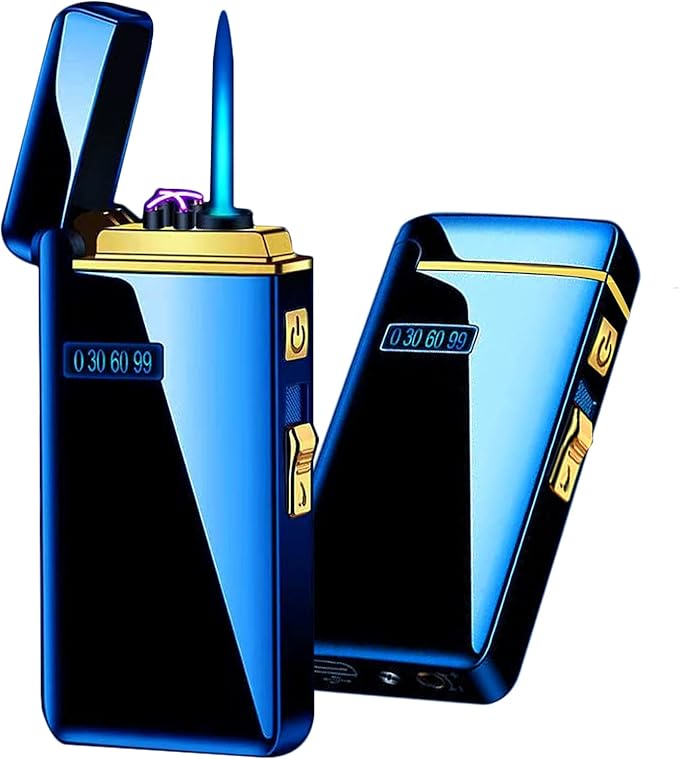 Arc Jet Flame Torch Lighter - Electric, Refillable Butane 2 in 1, USB Rechargeable with Windproof Infinity for Cigar, BBQs, Fireworks, Candle, Camping (Blue Ice)