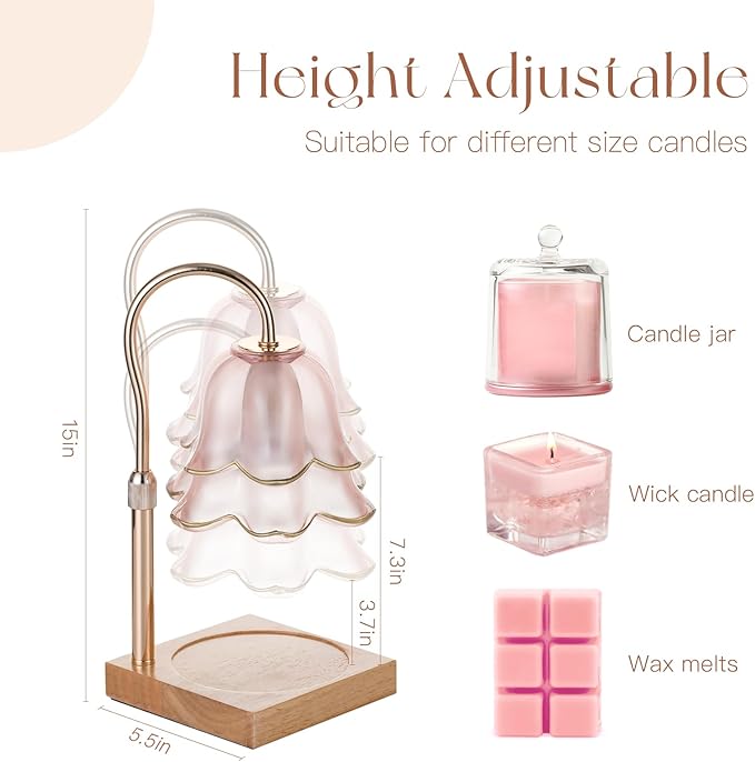 Candeldo Mom Birthday Gifts for Women: Candle Warmer Lamp with Scented Candles Dimmable Pink Flower Wax Warmer with Timer Mothers Day Housewarming Gift