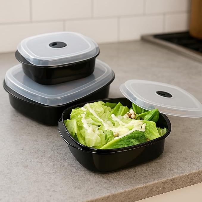 Calypso Basics by Reston Lloyd 6-Piece Microwave Cookware, Steamer and Storage Set, Black