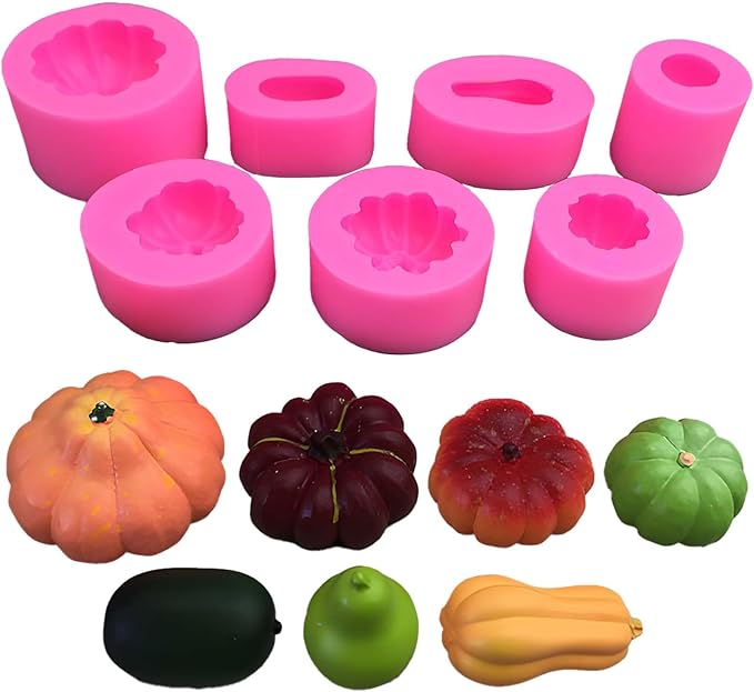 7-Piece Silicone Molds kit for Baking and Crafting - Pumpkin, Winter Melon, Gourd Shapes - DIY Cake Chocolate Soap Candle Ice Making - Creative Kitchen Accessories