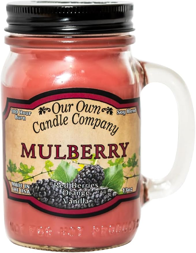 Our Own Candle Company, Mulberry Scented Mason Jar Candle, 100 Hour Burn Time, 13 Ounces