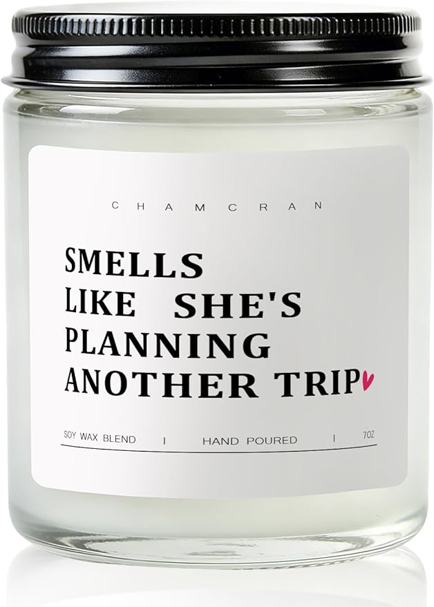 Travel Gifts for Women - Smells Like She is Planning Another Trip - Scented Glass Jar Candle, Unique Gift for Travel Lover, Wanderlust Birthday Gift Idea for Her, Friend, Sister