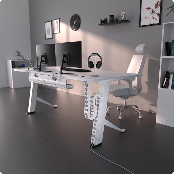 Ultimate Setup Under Desk Cable Management Vertebrae - Perfect for Sit Stand Desk - White, 133 cm
