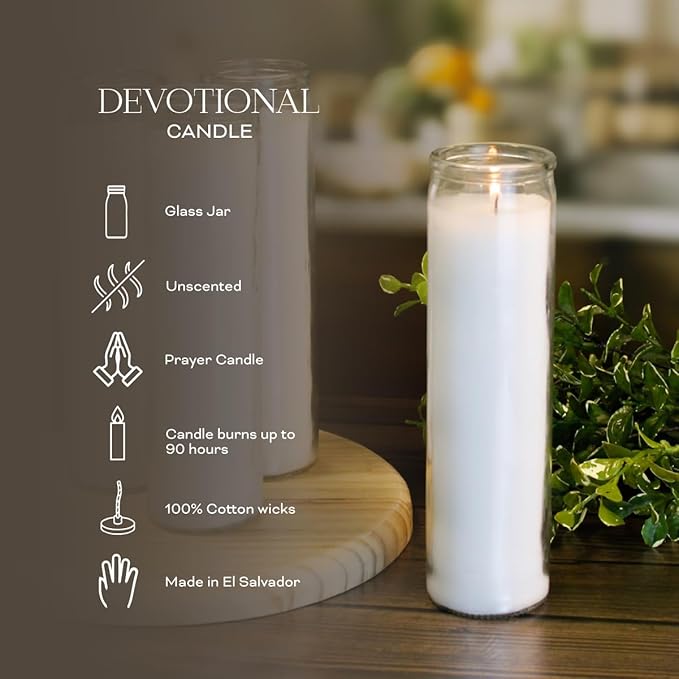 7 Day White Candles, 6 Pack of Unscented Devotional Candle in Clear Glass Jars, Long-Lasting Burn for Vigils, Prayer, Memorials, Meditation, Religious Catholic, Veladoras Blancas