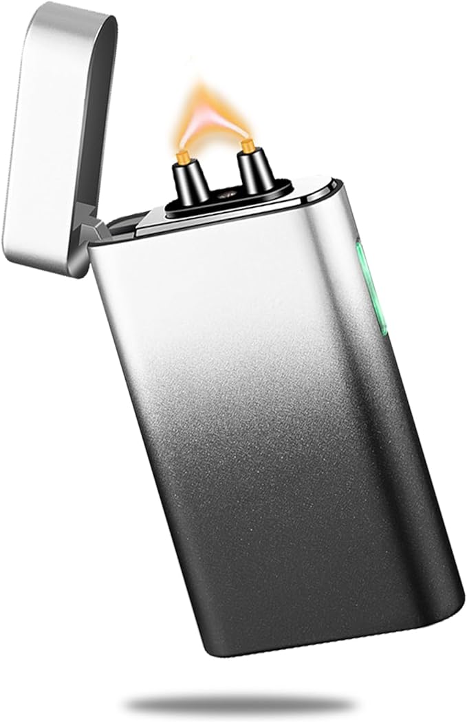 Plasma Lighter Rechargeable USB C Electric Torch Lighter Big Arc Electric Lighters Dual Flame Cool Lighters with Upgrade Battery Safety Switch for Candles, Fireworks, Incense (Blackwhite)