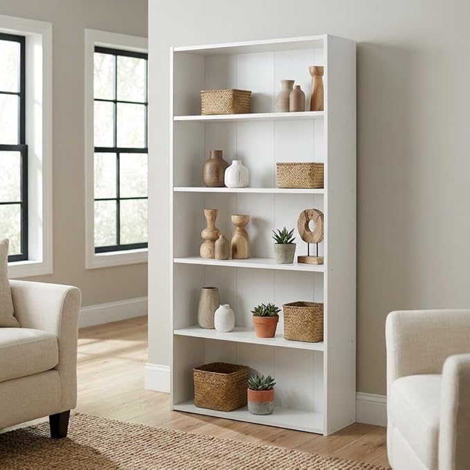 Furnifact White Bookcase with Modern Design, Durable Wooden Construction, Easy Assembly, Suitable for Living Room or Office Storage