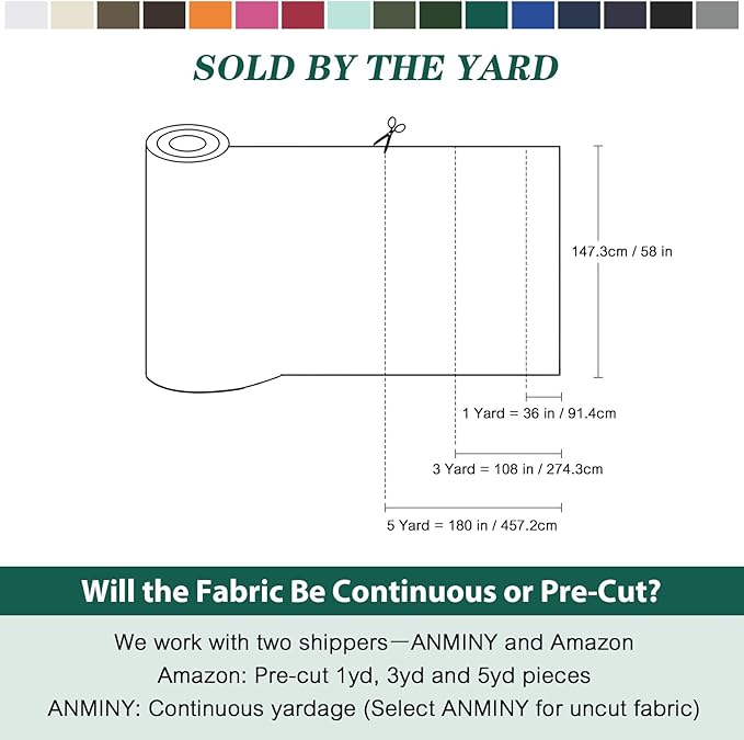 ANMINY 100% Waterproof Outdoor Fabric 10 Yards, 58" W 600D Marine Canvas Fabric with PVC Backing, Ripstop Upholstery Material by The Yard for Furniture Boat Covers Tent Awning, Emerald