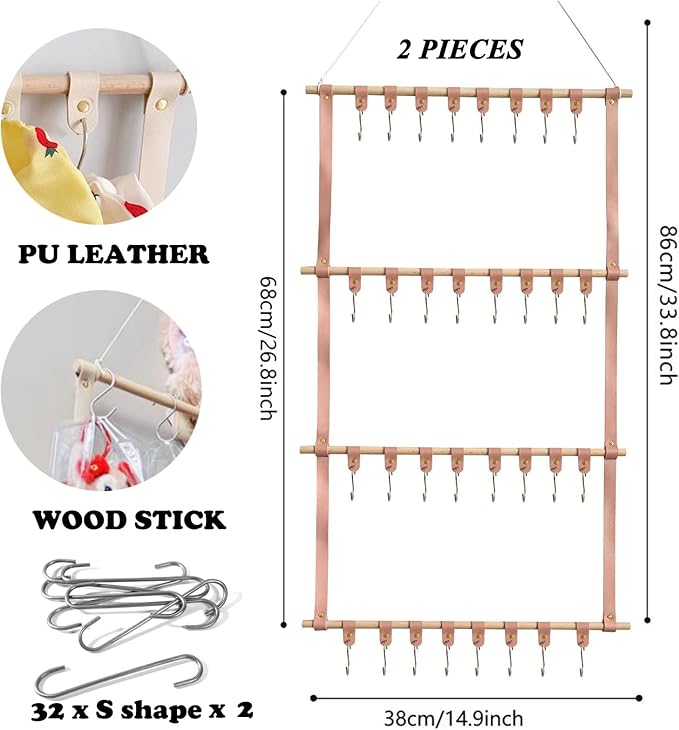 Hanging Display Storage Shelves Detachable Doll Organizers for Storage Plush Doll Collectors Gifts, Hanging Over the Door Organizer for Bedroom Home (2Pcs Pink)