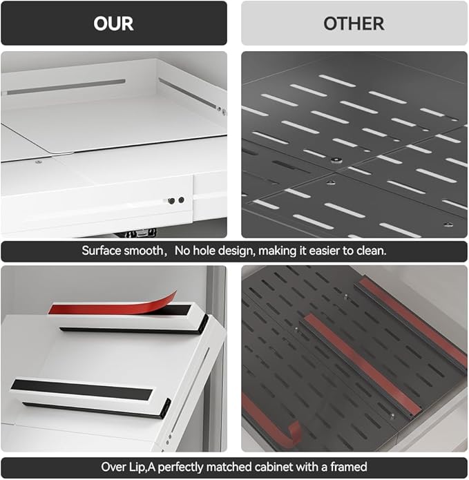 Pull Out Cabinet Organizer With Raising Pad for Framed Cabinets,Adjustable Depth(15.7"-24.4") And Width(12.8"-20.5"),Slide Out Drawers,No Drill Design,Heavy Duty Storing,White