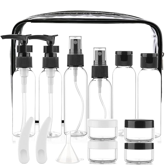 Cosywell Travel Size Bottles for Toiletries 15 Pack 2oz TSA Approved Toiletry Bottles Leak Proof Travel Kit for Women Men TSA Clear Toiletry Bag Shampoo Lotion Skincare Cosmetic Container(Black)