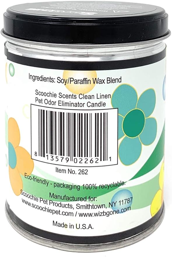 All Natural Soy Wax Pet Odor Eliminator Candle - Non Toxic Long Lasting (100 Hours Burn Time) Freshly Scented Pet House Candle - Safe Tin Jar - Made in USA - 13 Ounces (Clean Linen)