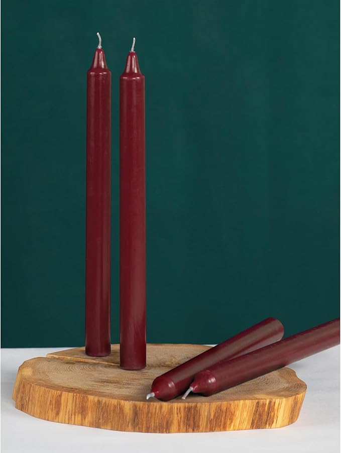 CANDWAX Bordeaux Taper Candles Pack of 12 - Slow Burning Dripless Unscented Straight Candles 12 inch - Ideal for Dinner Table - Smokeless Long Candlesticks