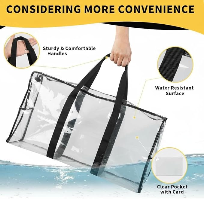 Heavy Duty Extra Large Moving Bags,176 Gallon Jumbo Packing Bags,Huge Moving Storage Bags with Strong Zippers & Carrying Handles,Reusable Big Moving Storage Bags for College Dorm Travel 2Pack,Clear