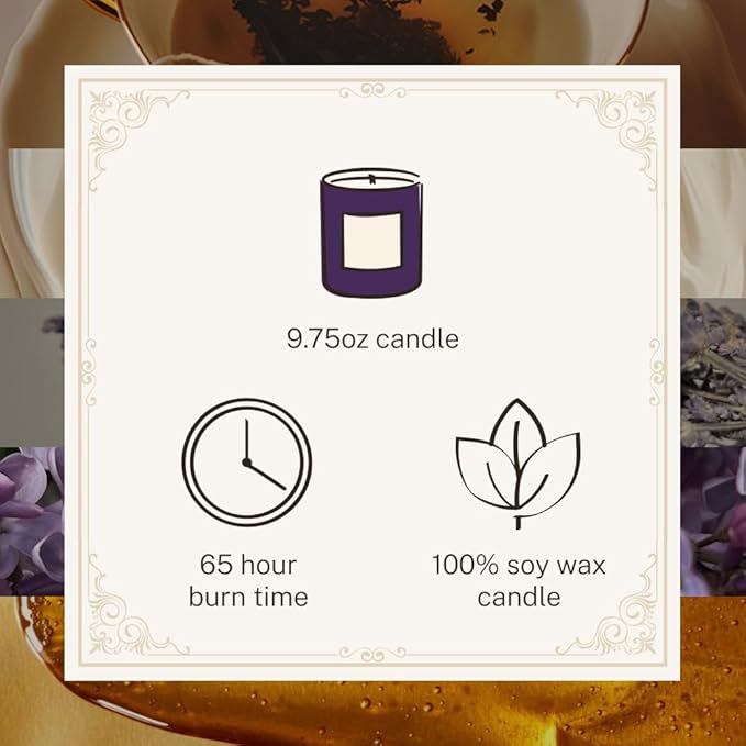 Hotel Lobby London Candle – Luxury Hand-Poured 9.75oz Soy Wax with Earl Grey Tea, Vanilla Milk, Lavender, and Honey – Infused with Essential Oils, 65-Hour Burn Time, Reusable Vessel, Clean Burn