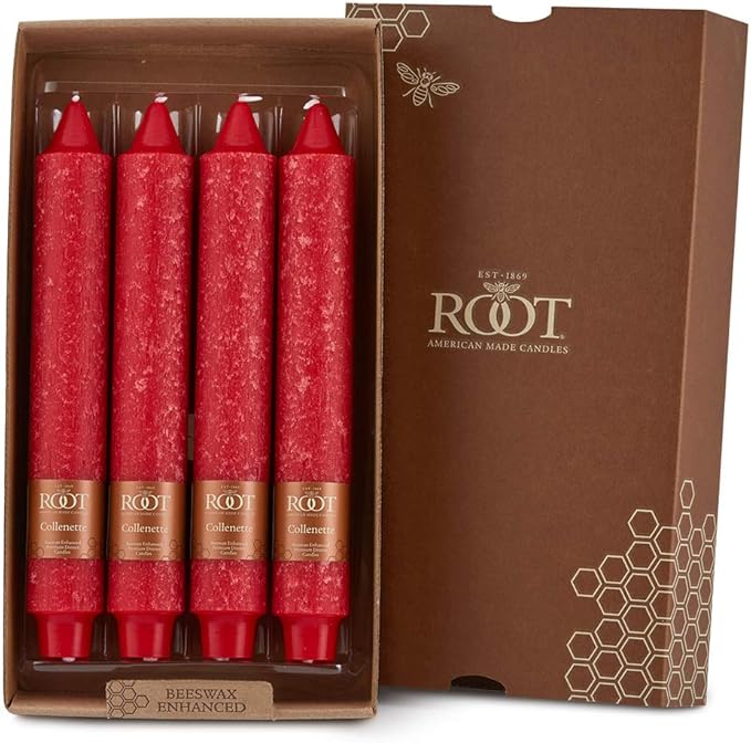 Root Candles Unscented Dinner Candles Premium Beeswax Blend Boxed Candle Set, 9-Inch, Red, 4-Count