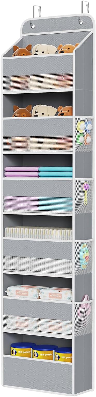 Univivi Door Hanging Organizer Nursery Closet Cabinet Baby Storage with 6 Large Compartments and 8 Side Pockets for Cosmetics, Toys and Sundries