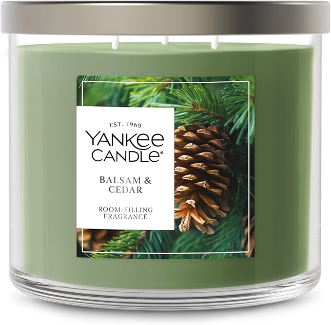 Yankee Candle Balsam and Cedar, Scented Candle, 14.5oz 3-Wick Candle Jar with up to 40 Hours Burn Time, Giftable