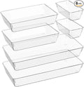 6 PCS Large Drawer Organizer, 3Sizes Plastic Versatile Desk Drawer Organizer Trays with Non-Slip Silicone Pads, Storage Bins for Makeup, Office, Kitchen Gadgets Utensils, Bedroom, Tools, Bathroom