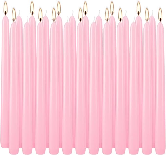 24-Pack 10 Inch Pink Taper Candles, Dripless & Unscented Decorative Candlesticks for Weddings, Romantic Dinners – Long-Burning for Centerpieces, Valentine's, Birthdays, Bridal Showers & Home Decor