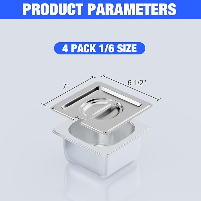 4 Pack 1/6 Size Steam Table Pan Covers Hotel Pans Lids with Handles Catering Food Pan Cover Stainless Steel Commercial Food Pan Lids for Steam Food Pans, Buffet Pan, Roasting Pan