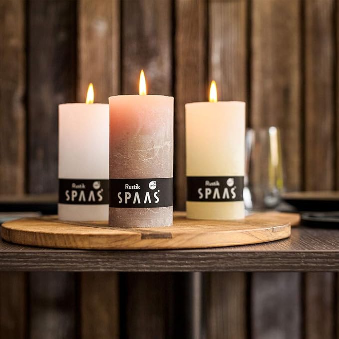 Spaas 6 Rustic Unscented Rustic Pillar Candles 70/130 mm, ± 60 Hours, Black