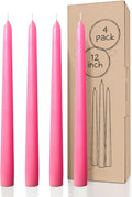 CANDWAX 12 inch Taper Candles Set of 4 - Dripless and Smokeless Candle Unscented - Slow Burning Candle Sticks - Pink Candles Taper