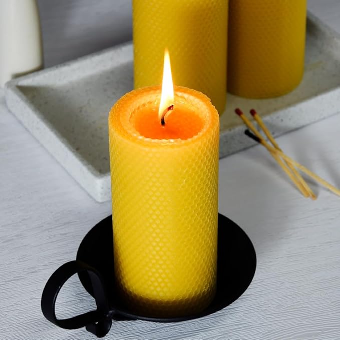 3PCS Beeswax Pillar Candles,Large Handmade Pure Beeswax Rolled Candle,Unscented & Dripless & Smokeless,3 * 6"