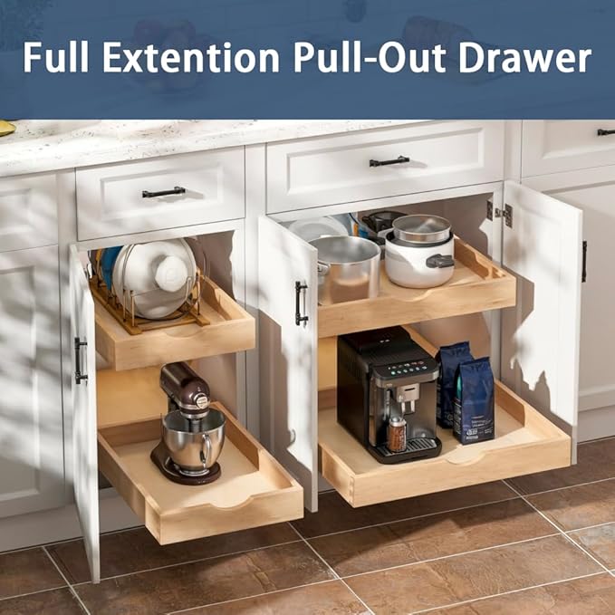 Pull Out Cabinet Drawers - 6x2 Size Options (12-23'W,18-21'D), Pre-Assembled with Soft Close Slides, Solid Beechwood, Easy Installation(12'W x 18'D)