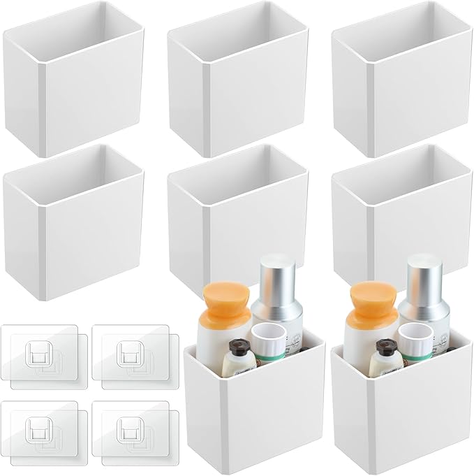 Suclain 8 Pcs Wall Mounted Organizer Non-Drilling Adhesive Floating Shelf White Wall Bin Organizer Hanging Storage Containers for Bedroom Bathroom Kitchen Office
