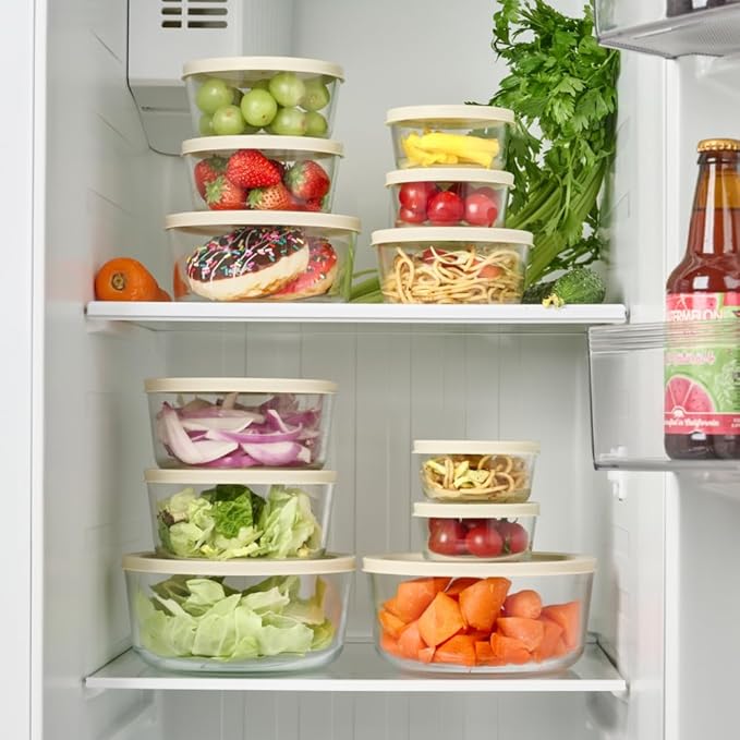 DURA LIVING 16-Piece Glass Food Storage Containers Set (8 Containers + 8 BPA-Free Lids) | 1-Cup, Leakproof | Microwave, Freezer, Oven & Dishwasher Safe | Ideal for Meal Prep & Pantry Organization